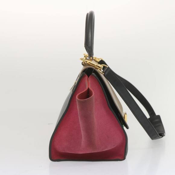 CELINE Trapeze Hand Bag Leather 2way Beige Pink Auth 69339 - Picture 4 of 16